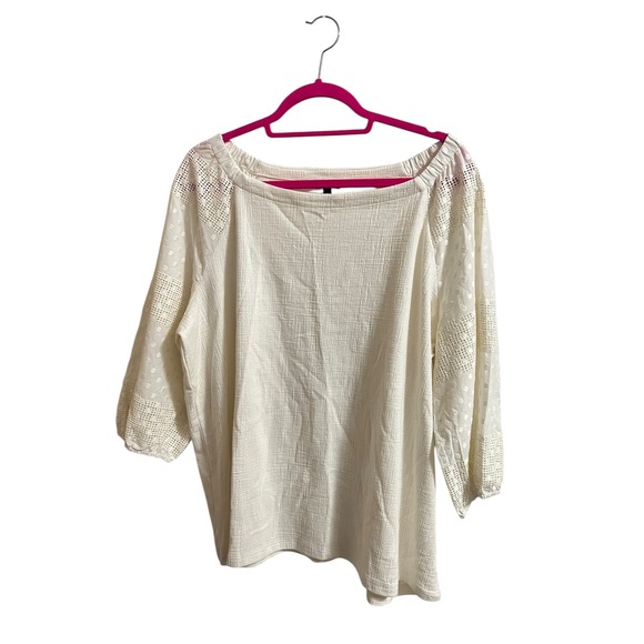 Talbots Cream Textured Peasant Blouse Womens Petite Plus 2X Cotton Blend Top - Picture 3 of 7